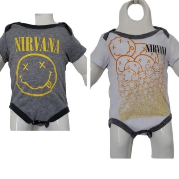 0-3 Months Nirvana Band Baby ONE PIECE T Shirt Tee One Piece Tops Gray White - Picture 11 of 11